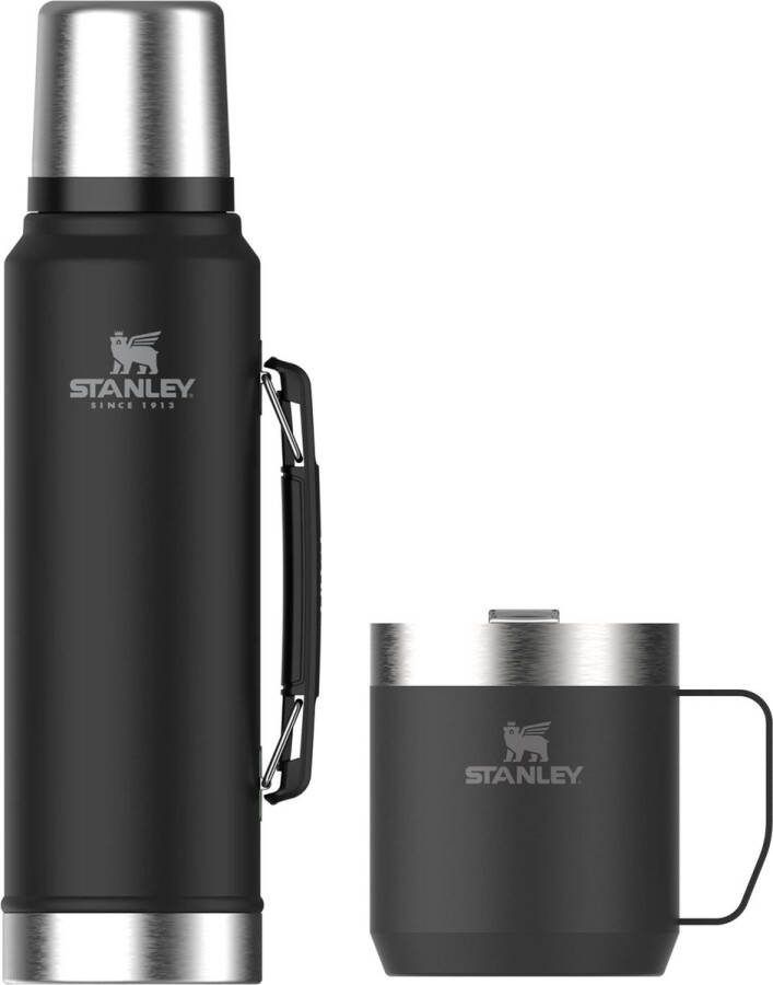 Stanley PMI Stanley Classic Legendary Thermosfles 1L & Legendary Kampeer Mok Mat Zwart Set