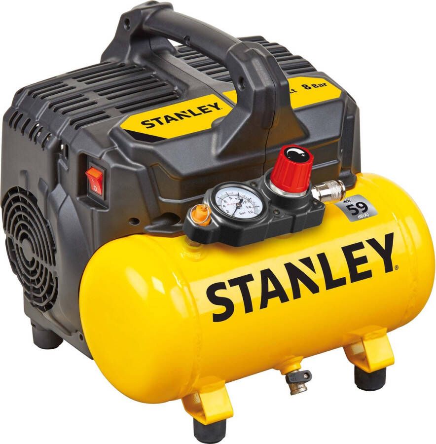 STANLEY Silent Compressor DST 100 8 6 Luchtcompressor 8Bar Luchtpomp met Tankcapaciteit 6L Zuigcompressor Olievrij 105L Min Met Handvat en Anti-Slip Voeten Geschikt voor Luchtgereedschap