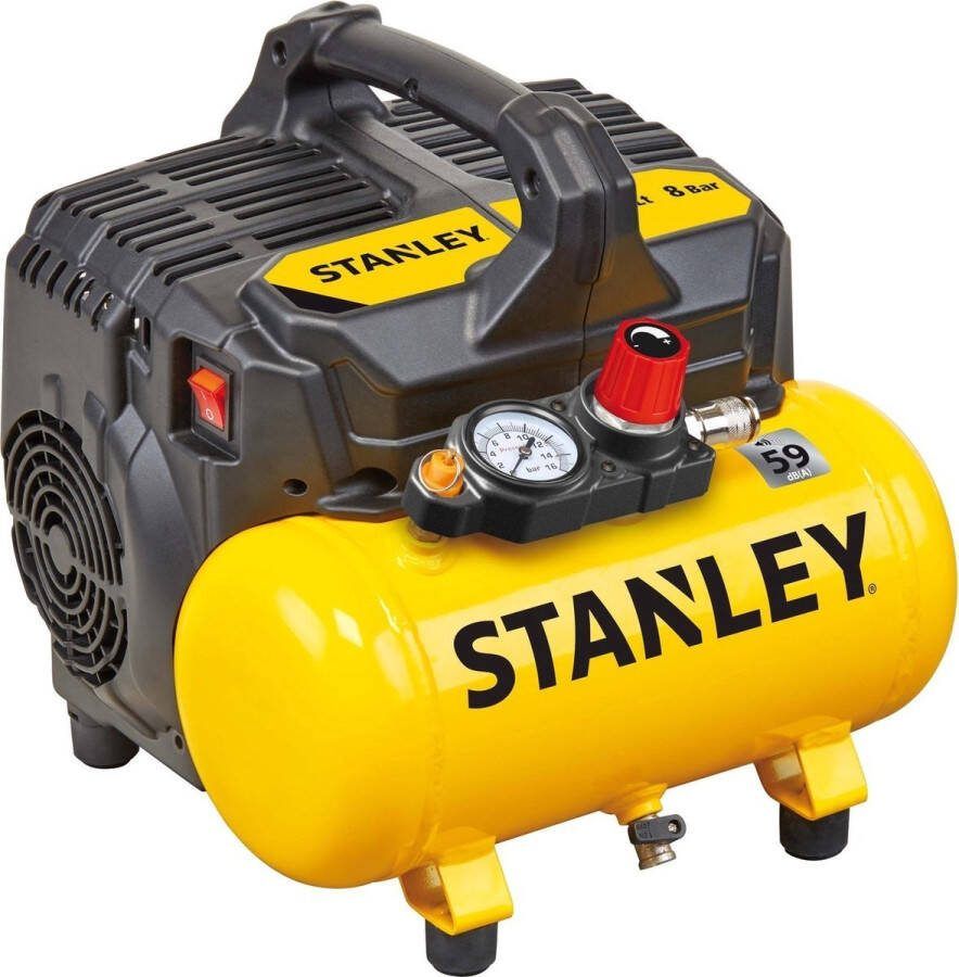 STANLEY Silent Compressor DST 100 8 6 Luchtcompressor 8Bar Luchtpomp met Tankcapaciteit 6L Zuigcompressor Olievrij 105L Min Met Handvat en Anti-Slip Voeten Geschikt voor Luchtgereedschap