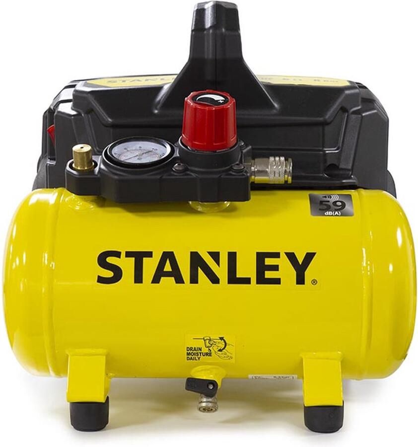STANLEY Silent Compressor DST 100 8 6 Luchtcompressor 8Bar Luchtpomp met Tankcapaciteit 6L Zuigcompressor Olievrij 105L Min Met Handvat en Anti-Slip Voeten Geschikt voor Luchtgereedschap