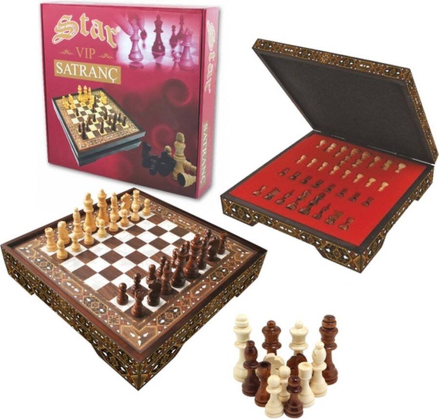 Star Schaakbord met houten schaakstukken Schaakspel Schaakset Schaken Chess 40 x 40 cm