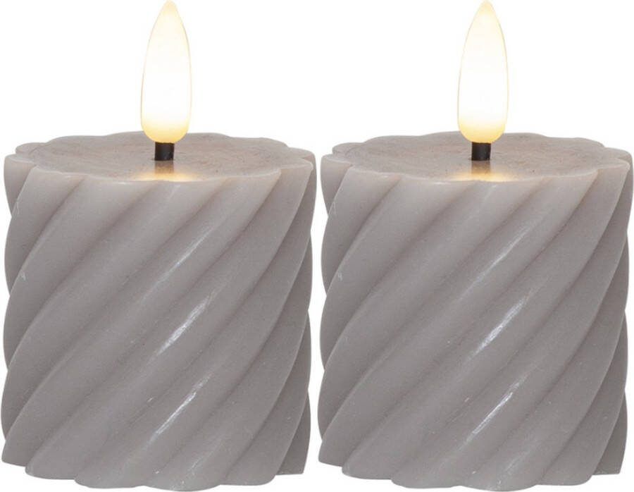 Star Trading B.V. LED Kaars Swirl 2pack 7 5cm Grey inclusief batterijen