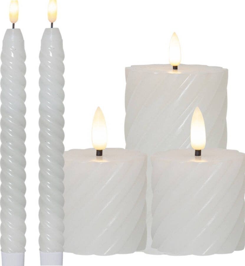 Star Trading B.V. Set LED kaarsen Swirl 2pack 15cm en 2pack 7 5cm met timer
