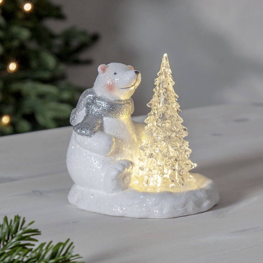 Star Trading B.V. Star Trading ijsbeer met besneeuwde kerstboom LED 14 x 10 x 14 cm kunststof op batterijen