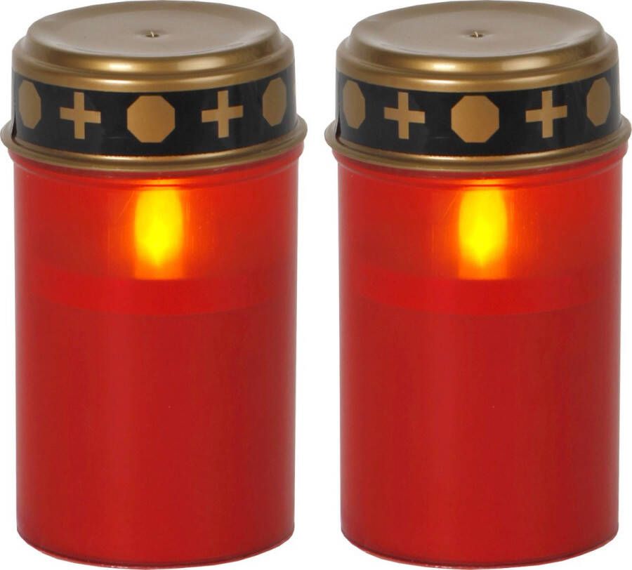 Star Trading LED-graflamp met timer Grafkaarsen LED met batterij Grafkaars LED set van 2| Graflicht LED Grafverlichting LED met timer Grafkaarsen rood LED-grafkaarsen buiten| LED-kaarsen rood