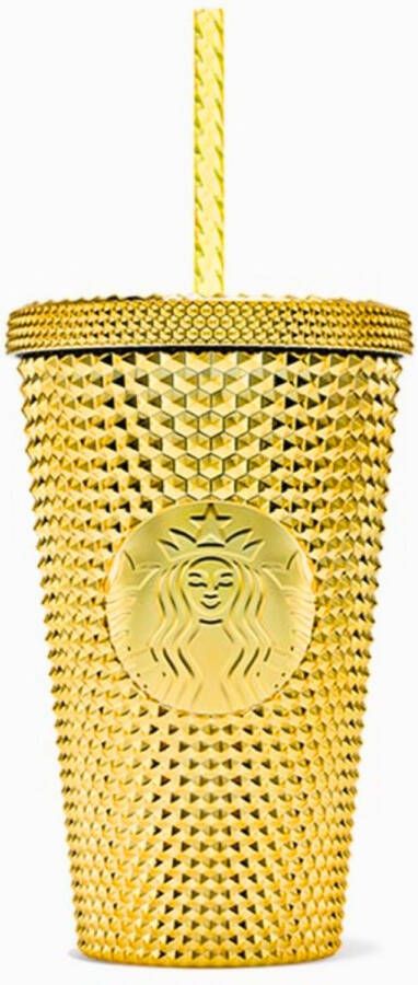 Starbucks Beker Gold Matte Studded Cold Cup 16oz Drinkbeker Met Rietje en Deksel Herbruikbaar ijskoffie beker- Milkshake beker Limited Edition