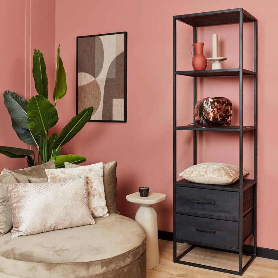 Starfurn Boekenkast zwart mangohout 2 lades Denver Black Mangohout en staal 55 cm