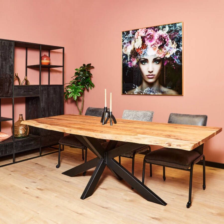 Starfurn Boomstamtafel kruispoot Live Edge Mangohout Staal 200 cm
