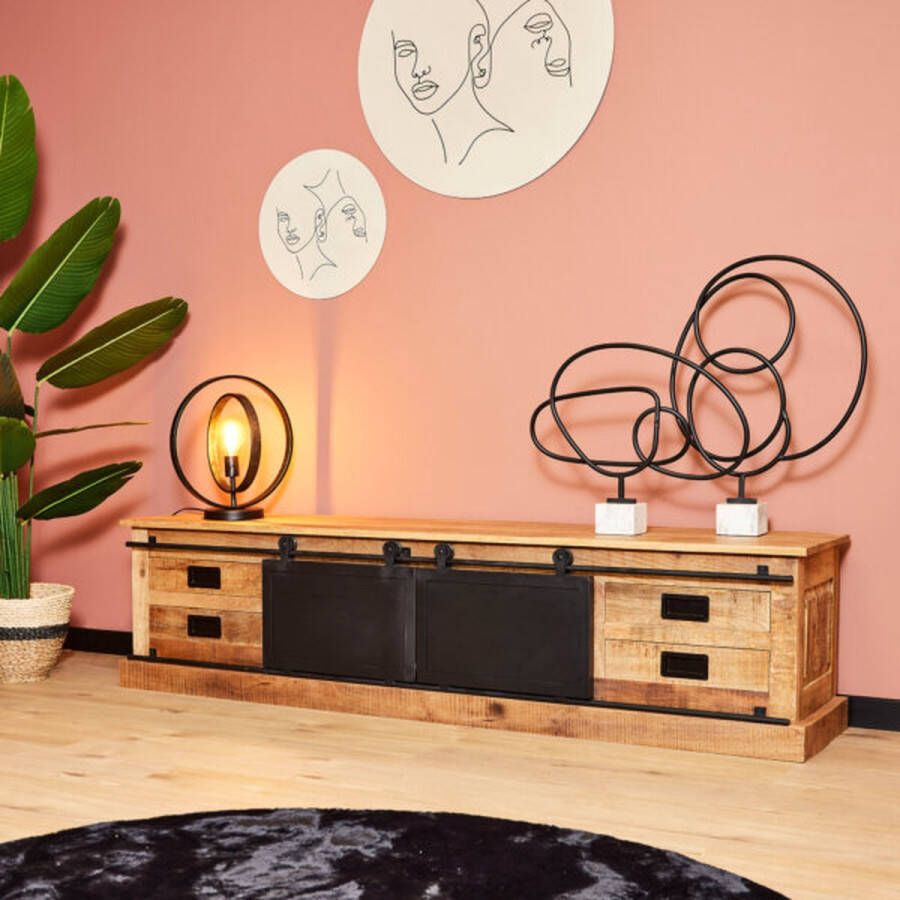 Starfurn Tv meubel Fresno 200 cm Mangohout Staal Bruin Zwart