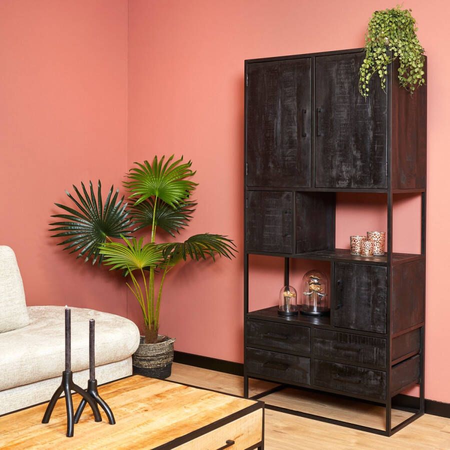 Starfurn Vakkenkast Denver Black | Mangohout en staal | 90 cm|STF-8701