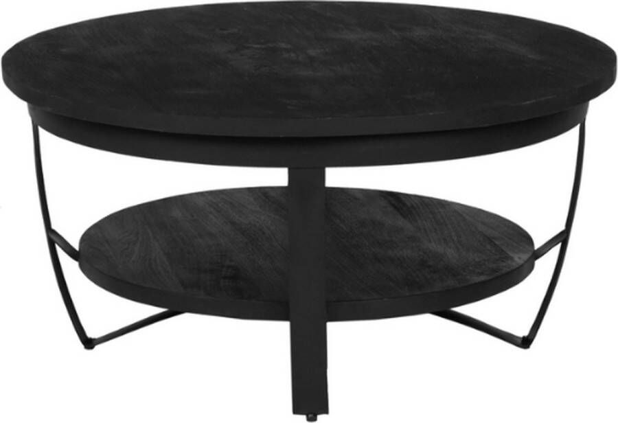 Mangoe Meubels Salontafel rond Mangohout Industrieel Salon tafel Koffietafel Bijzettafel Rond 90 cm zwart