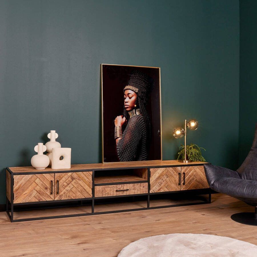 Starfurn Tv meubel Arlington Visgraat Mangohout Staal 240 cm