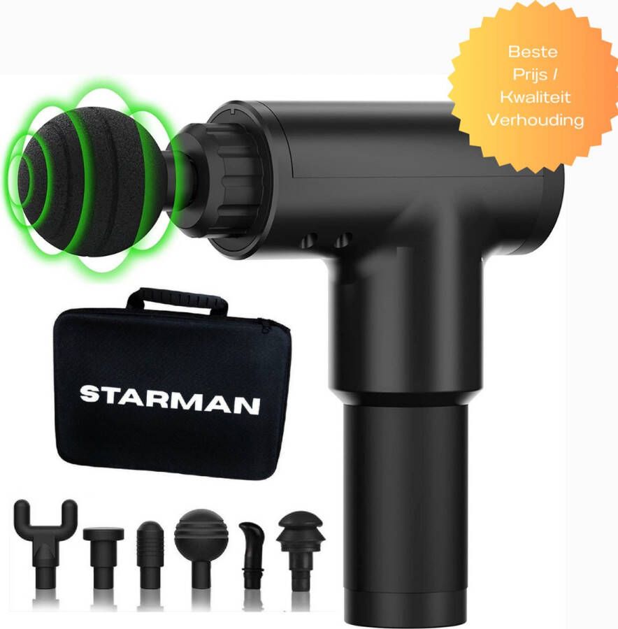 Starman Massage Gun Professioneel inclusief Tas – Massage Pistool Sport en Relax Hypervolt Theragun – Incl. 6 opzet stukken – 6 Verschillende Standen – Oplaadbaar Draadloos