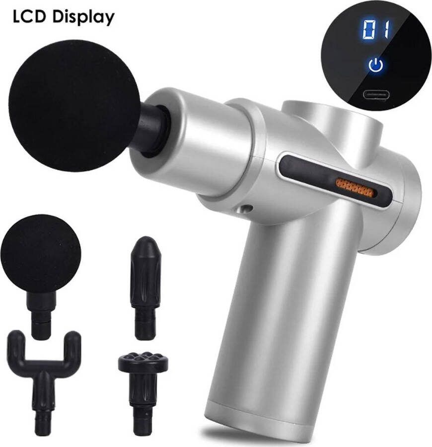 Starstation Massage gun Inclusief Koffer en 4 Opzetstukken Sport en Relax Massageapparaat Krachtig en Draadloos Grijs Professioneel Massage pistool Fitness
