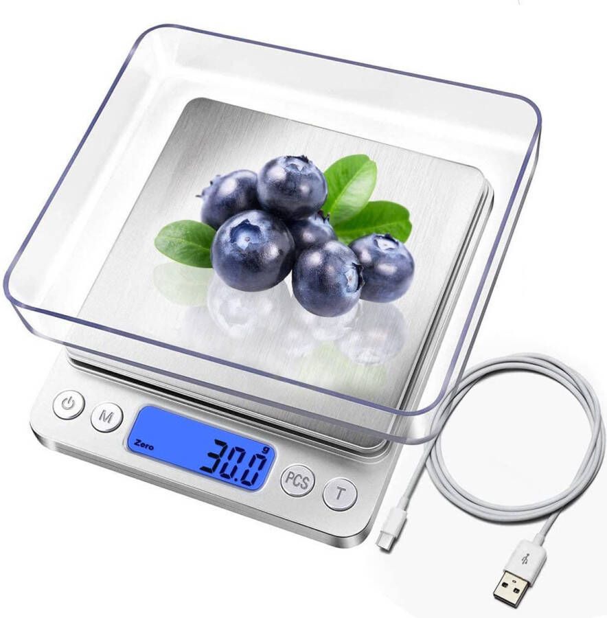 StayPowered Digitale Keukenweegschaal USB Oplaadbaar en Nauwkeurig 3 kg 0 1 g Waterdicht LCD Display Meerdere Weegeenheden Compact en Lichtgewicht Roestvrij Staal Zwart Levering Sneller dan Aangegeven!