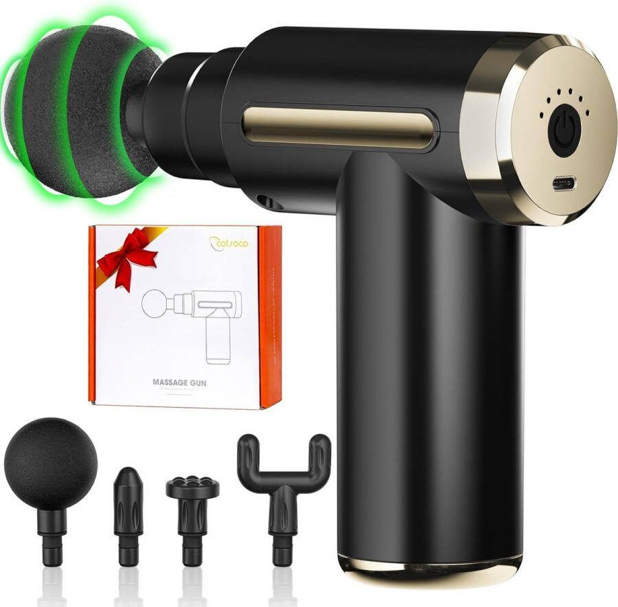 StayPowered Mini Massagepistool Directe Verlichting voor Spierpijn 6 Snelheidsniveaus 4 Massagekoppen Lange Accuduur Stille Werking Lichtgewicht en Draagbaar Zwart Levering Sneller dan Aangegeven!