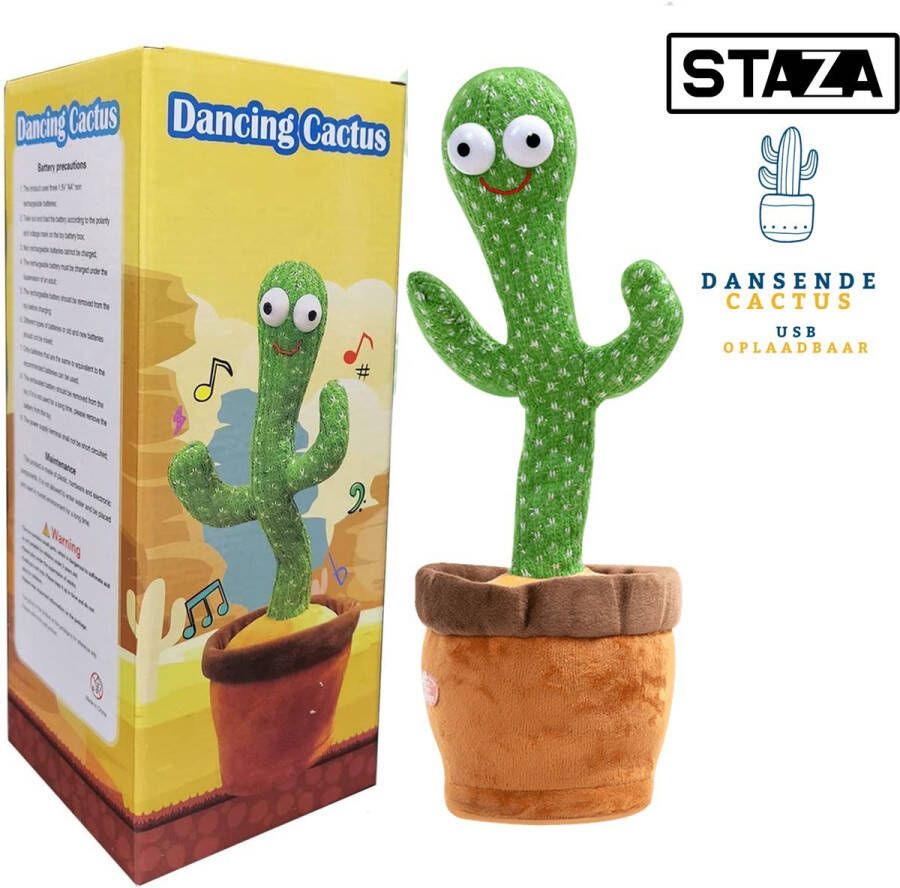 Staza Dansende cactus | TikTok | Oplaadbaar | Met Cadeauverpakking | Interactief speelgoed | Interactieve knuffel | Pluche knuffels | Praten | Zingen | Dansen | Baby | 120 liedjes | Recorder