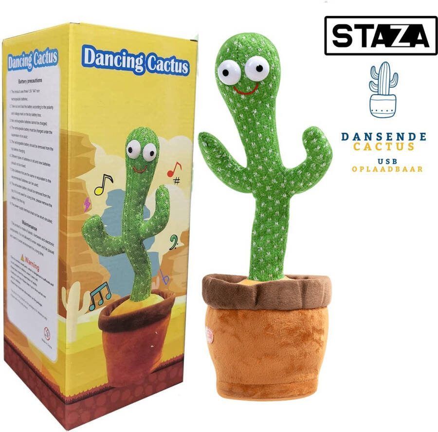 Staza Dansende cactus TikTok Oplaadbaar Met Cadeauverpakking Dancing Cactus Zingende Cactus Interactief speelgoed Interactieve knuffel Pluche knuffels Praten Zingen Dansen Baby 120 liedjes Recorder