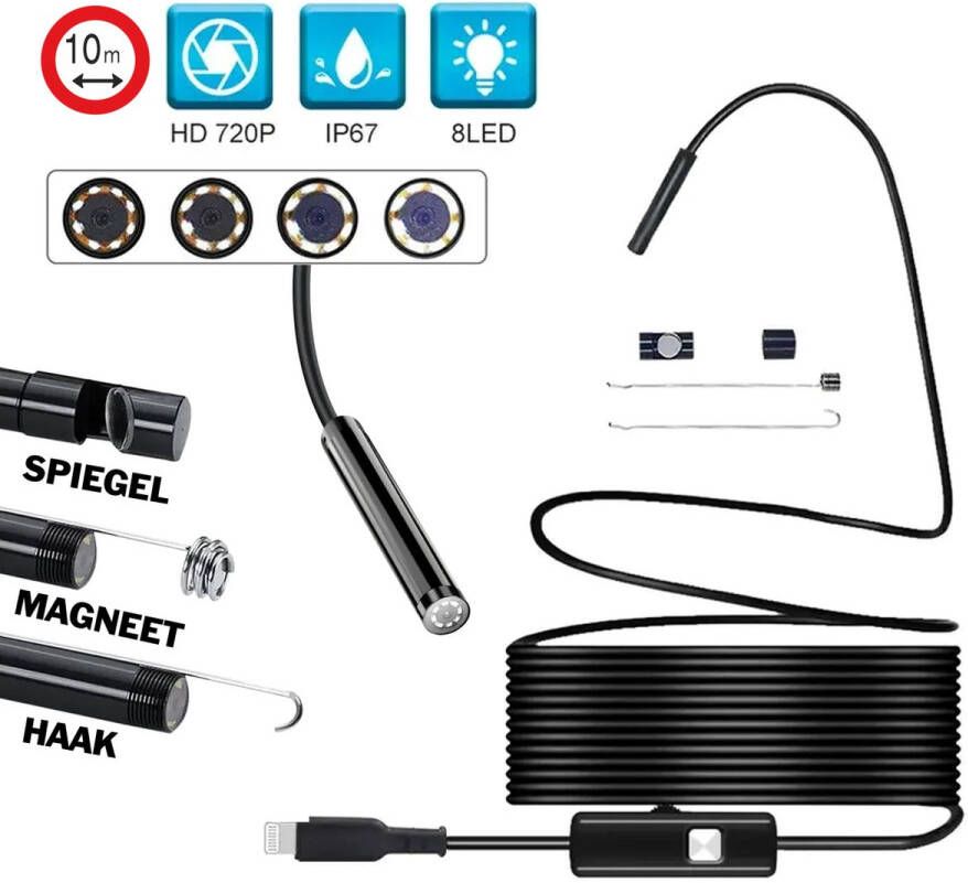 Staza Endoscoop Inspectiecamera USB Inspectiegereedschap 8mm kop flexibele HD 10M kabel waterproof 8 LED Verlichting geschikt voor iPhone
