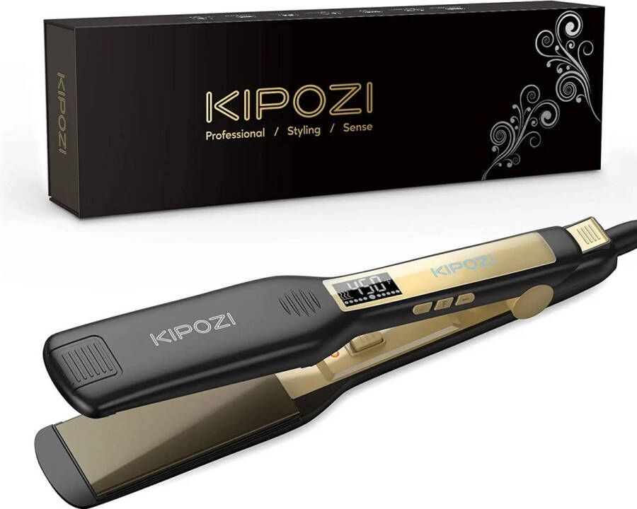 SteeFly KIPOZI Professionele titanium stijltang zwart goud Met LCD-scherm Max 230ᵒC 60-100W 2.5m snoer 220V