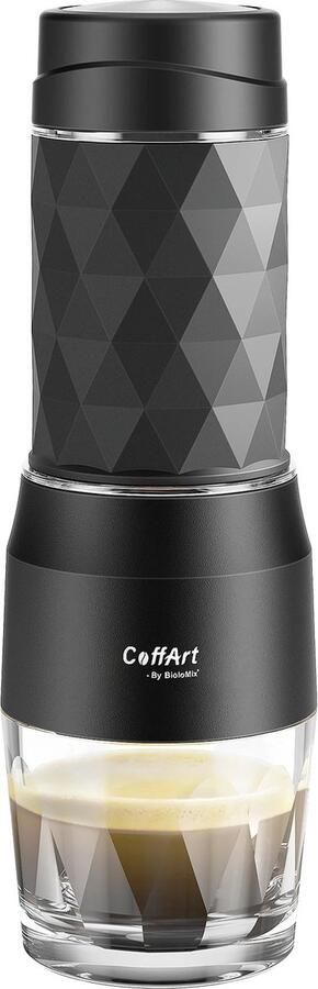 SteeFly Mini Koffiezetapparaat Travel editie Zwart Voor gemalen koffie en capsule Gemakkelijk mee te nemen 22cm groot Handpers