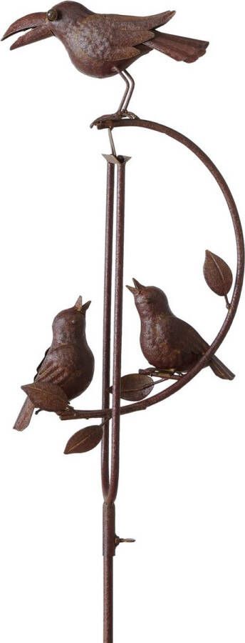 Steeg80 Metalen Tuinsteker bewegend- tuindecoratie vogels- luxe hoogte 128 cm kleur bruin afgelakt