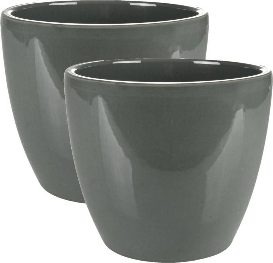 Ter Steege 2x stuks plantenpot bloempot in een strakke Scandinavische look antraciet Dia 16 cm en Hoogte 13 cm Plantenpotten