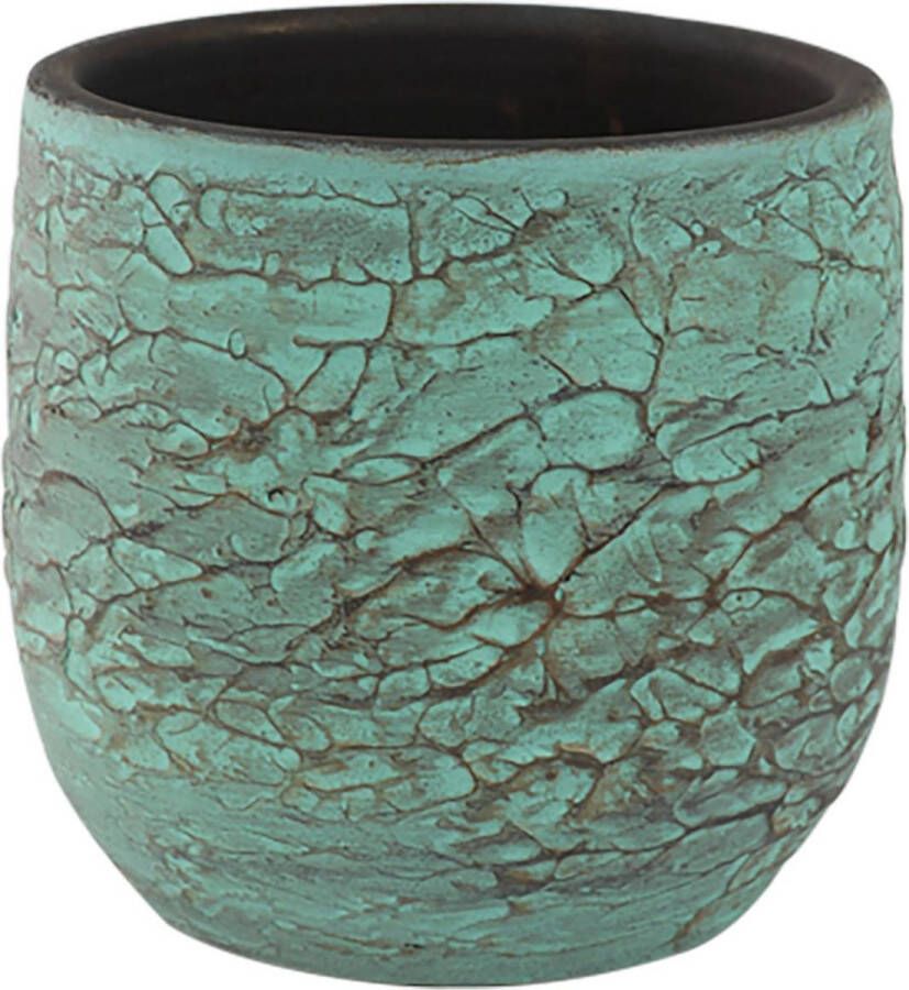 Ter Steege Bloempot plantenpot van keramiek in de kleur antiek brons groen met diameter 18 cm en hoogte 16 cm