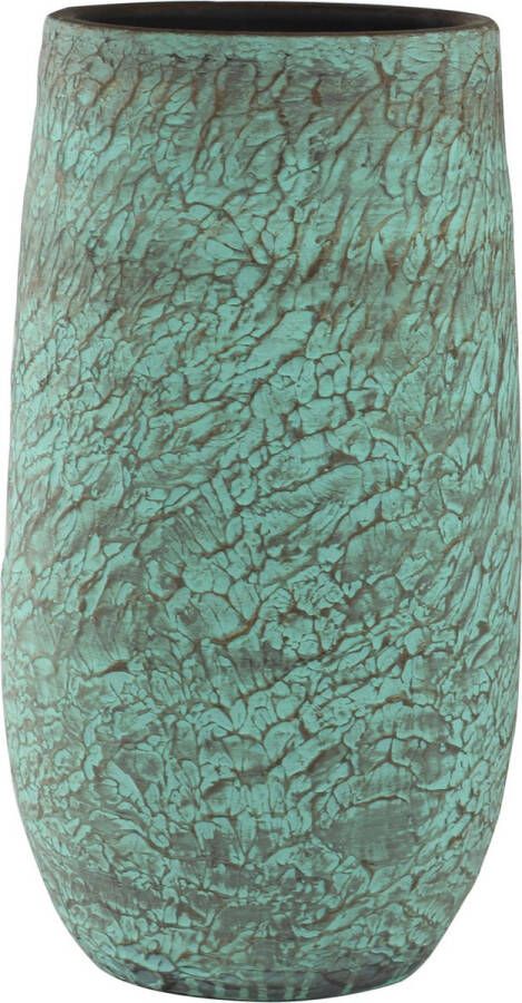 Ter Steege Hoge bloempot plantenpot vaas van keramiek in de kleur antiek brons groen met diameter 27 cm en hoogte 50 cm