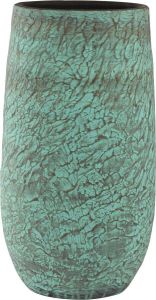 Steege Hoge bloempot plantenpot vaas van keramiek in de kleur antiek brons groen met diameter 27 cm en hoogte 50 cm