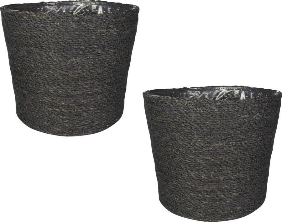 Ter Steege Set van 4x stuks plantenpot bloempot van jute zeegras diameter 30 cm en hoogte 26 cm grijs- Met binnenkant van plastic