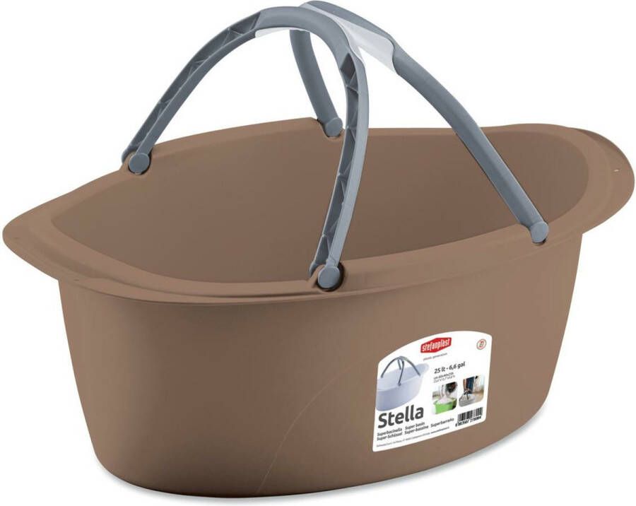 Stefanplast Wasmand draagmand teil met hengsel kunststof 25 Liter cappuccino 60 x 40 x 25 cm Schoonmaak huishoud teilen