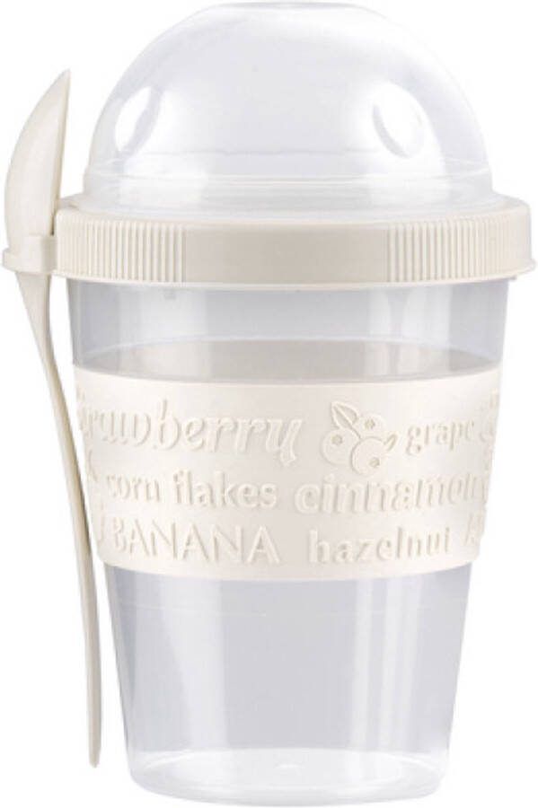 Stegger Yoghurtbeker To Go Ontbijtbeker Fruitbeker Inclusief eetlepel 500ml Wit