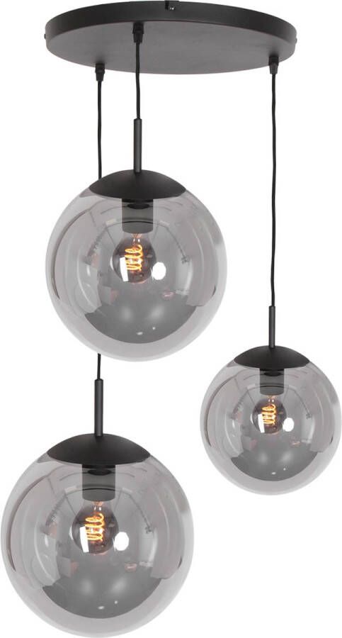 Steinhauer Bollique hanglamp drielichts rookglas E27 verstelbaar in hoogte zwart