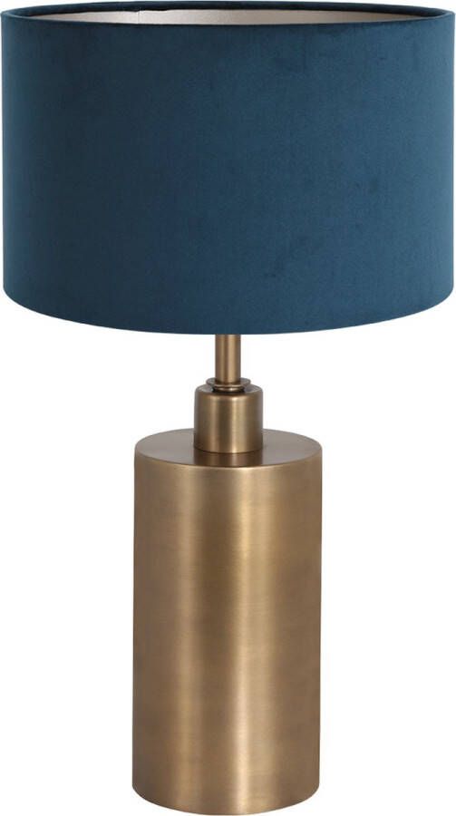 Steinhauer Brass tafellamp met blauwe velvet kap 47 cm hoog E27 brons