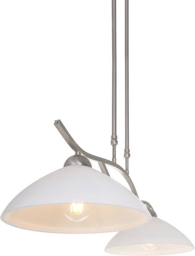 Steinhauer Capri Hanglamp 2 lichts Staal Wit albast glas