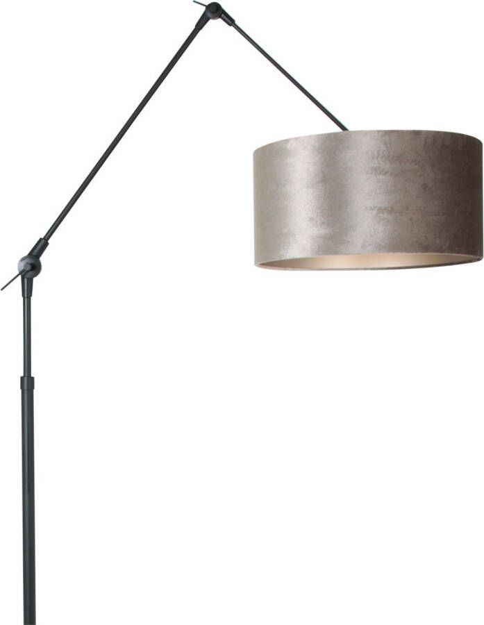 Steinhauer Prestige Chic vloerlamp met grijze velvet kap verstelbaar 250 cm hoog zwart