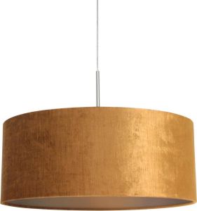 Steinhauer Sparkled Light hanglamp okergele velvet kap Ø50 cm verstelbaar in hoogte staal