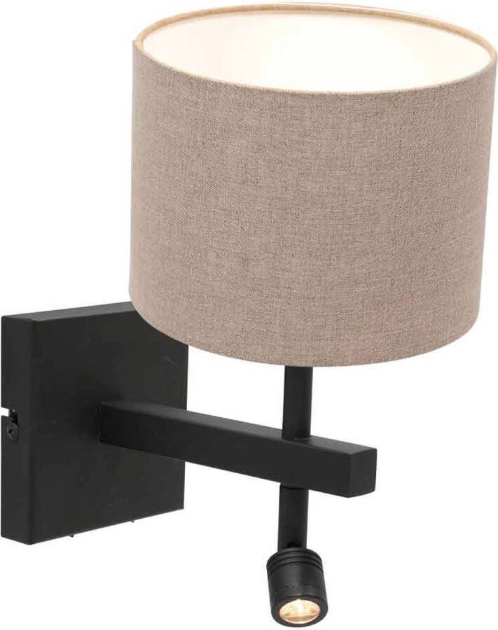 Steinhauer Stang wandlamp E27 32 cm hoog incl. leeslampje draai- en kantelbaar zwart met bruine kap