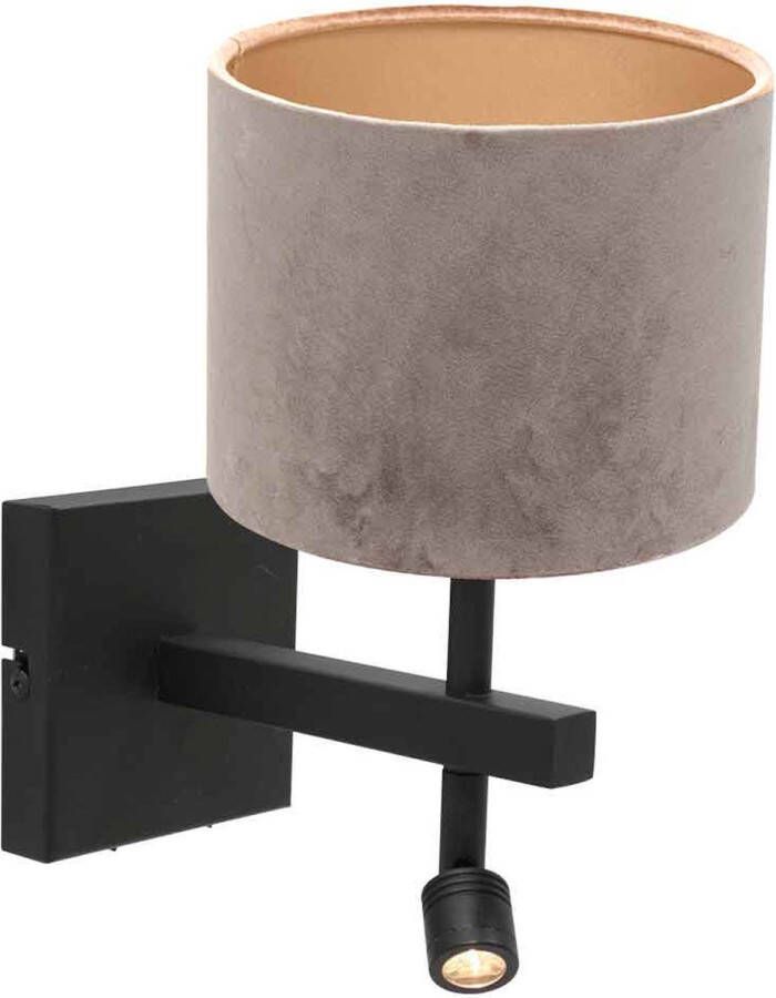 Steinhauer Stang wandlamp E27 32 cm hoog incl. leeslampje draai- en kantelbaar zwart met grijze kap