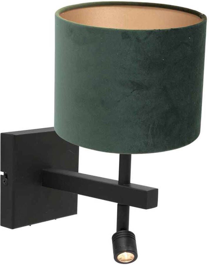 Steinhauer Stang wandlamp E27 32 cm hoog incl. leeslampje draai- en kantelbaar zwart met groene kap