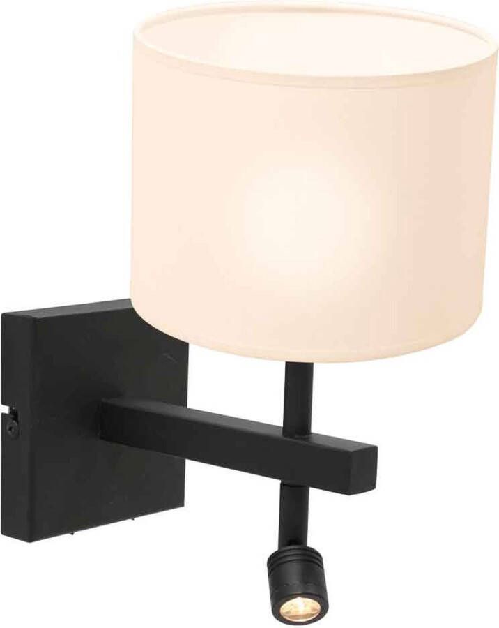 Steinhauer Stang wandlamp E27 32 cm hoog incl. leeslampje draai- en kantelbaar zwart met witte kap