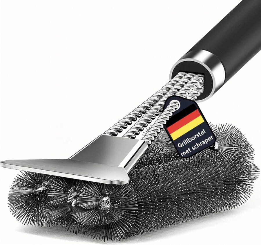 Stellar Barbecueborstel 3-in-1 grillborstel Grillborstel met reinigingsborstel BBQ-gereedschap barbecue-accessoires Reinig grillrooster met lange steel en schraper roestvrij staal