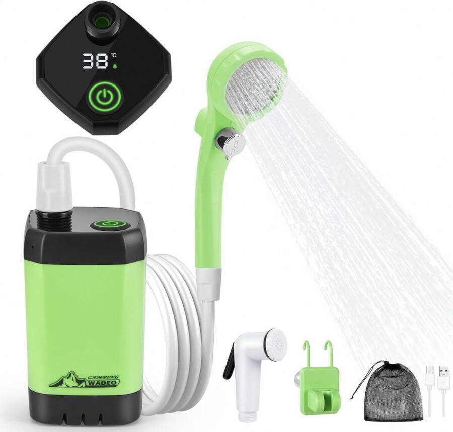 Stellar Draagbare Douche Outdoor Douche Camping Douche Draagbare Elektrische Douchepomp Waterdicht Met Digitaal Display Kamperen Wandelen Reisdouche Douche voor huisdier Buitendouche Opgewaardeerde draagbare douche Groen