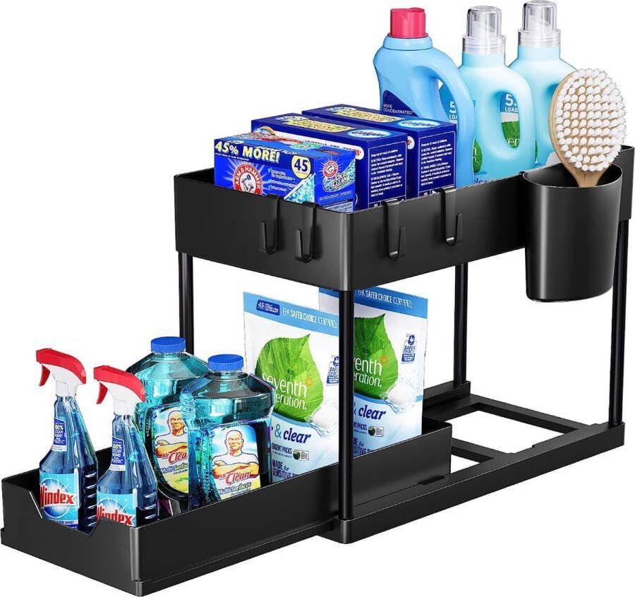Stellar Opbergrek set van 2 Multifunctionele organizer voor keuken Opbergrek voor onder de gootsteen 2-Laags uitschuifbaar onder kastmandlade Organizer bakjes Organizer keukenkast Keukenopberger Gootsteenkast organizer