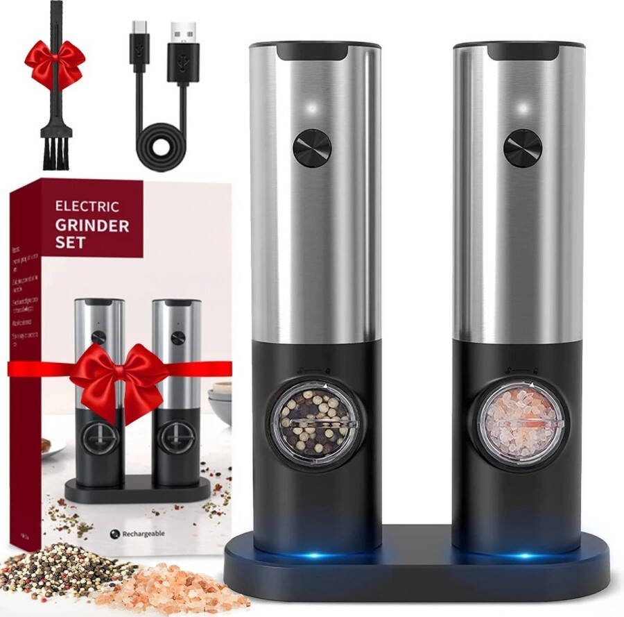 Stellar Peper & Zoutmolen Elektrisch Oplaadbaar Met USB- Kadotip Zilver