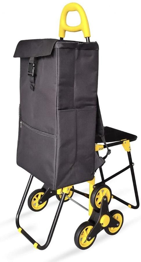 Stellar Boodschappentrolley Inklapbaar Zitje en Koeltas Boodschappenwagen met 6 Wielen voor Trappen 35 Liter