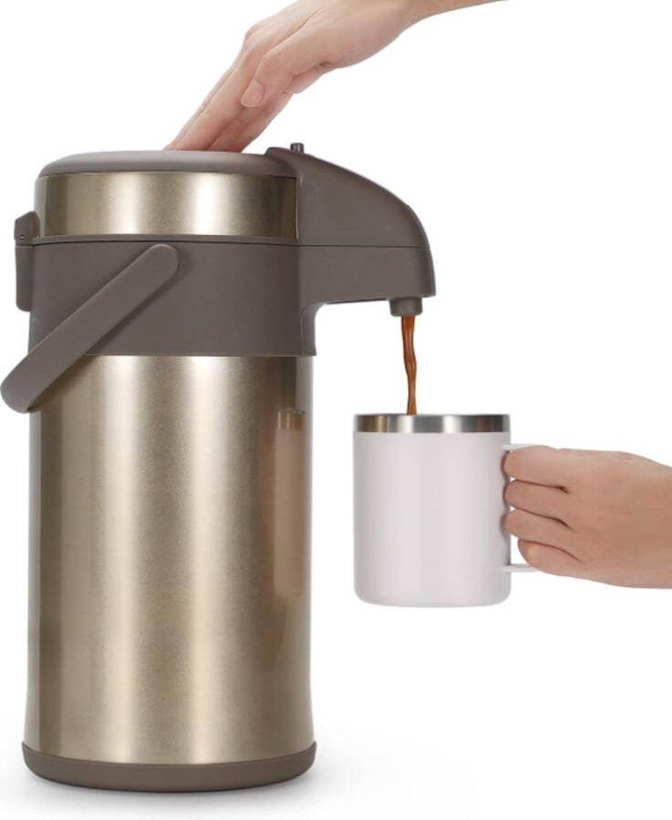 Stellar Thermoskan Koffiedispenser RVS 3L inhoud 16 Kopjes Met Pompmechanisme Goud