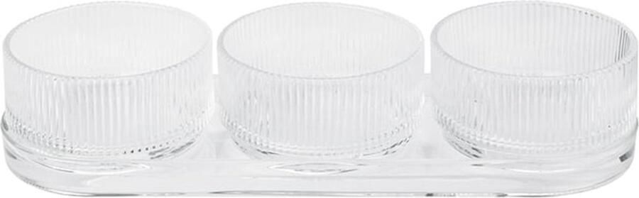 Stelton Pilastro tapas set van 4: schaal 30.7x10.3cm + 3 bowl helder