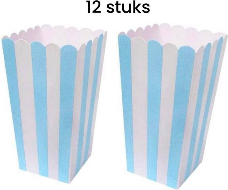 Stemen popcorn bakjes Popcornbak Blauw 12stuks Popcornbakjes chipsbakjes snackbakjes kinderverjaardag kinderfeestje stevig papier karton 8.5cm breed 16 cm hoog